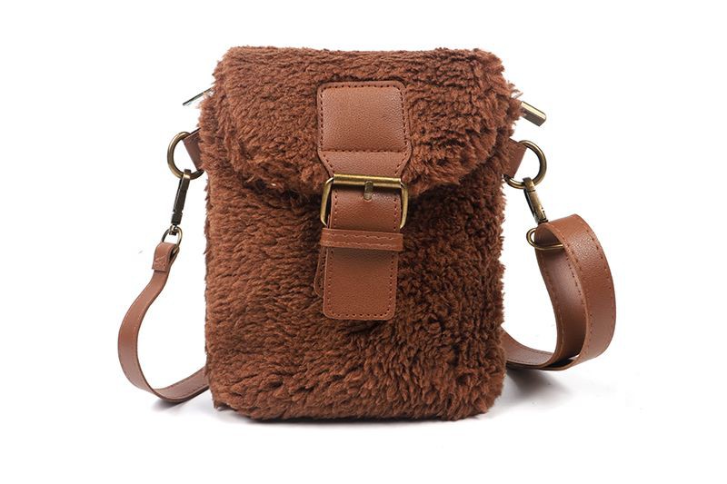 Sac bandoulière en peluche camel foncé Astina