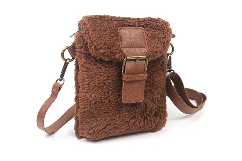 Sac bandoulière en peluche camel foncé Astina