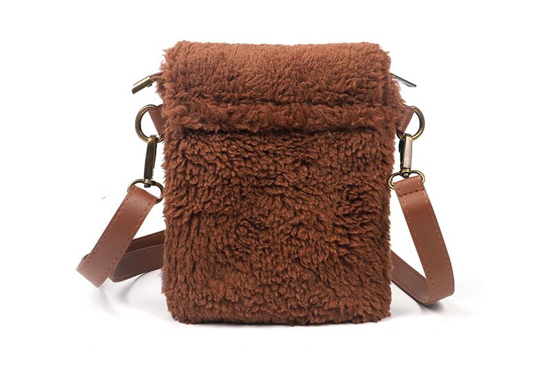 Sac bandoulière en peluche camel foncé Astina