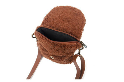 Sac bandoulière en peluche camel foncé Astina